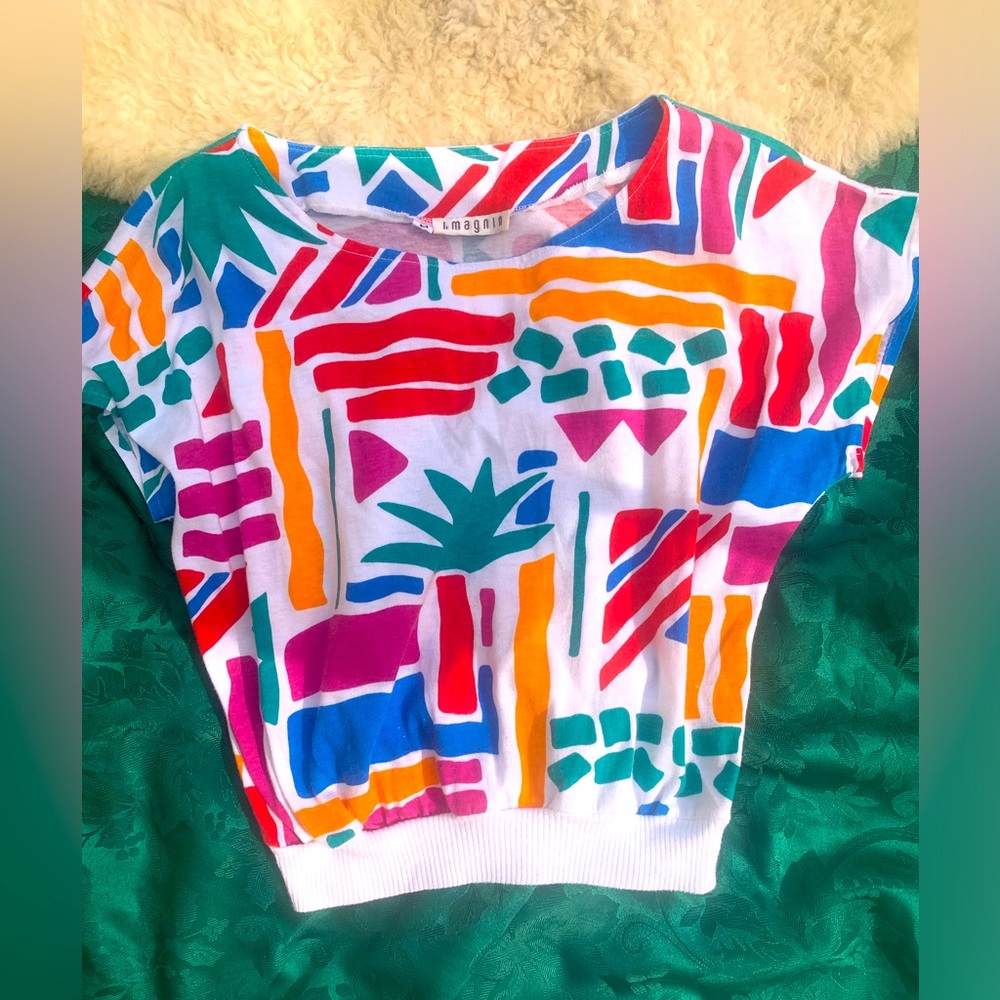 2/$30 Vintage Dotti Geometric Palm Print Top